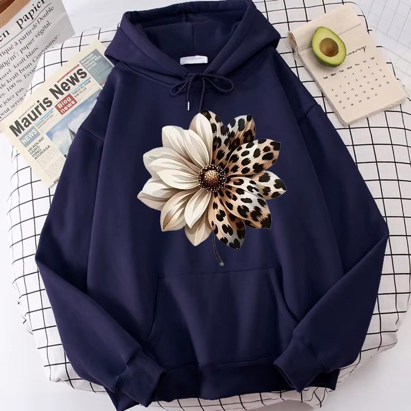 Vintage Bloom Hoodie: Women's 90s Leopard & Floral Print Sweatshirt