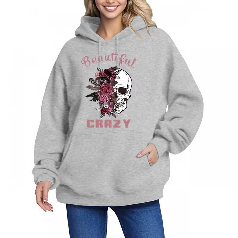 Black Hoodie with Skull and Floral Print