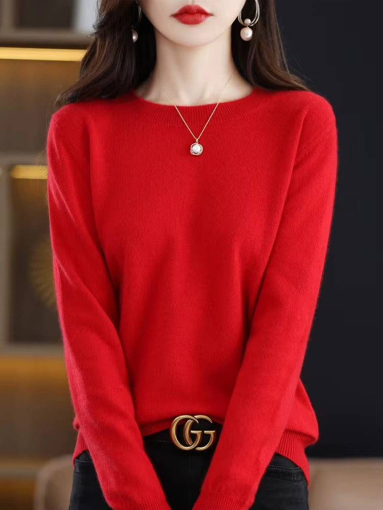Long Sleeve Cashmere Knitwear | Basic O-Neck Sweater for Women