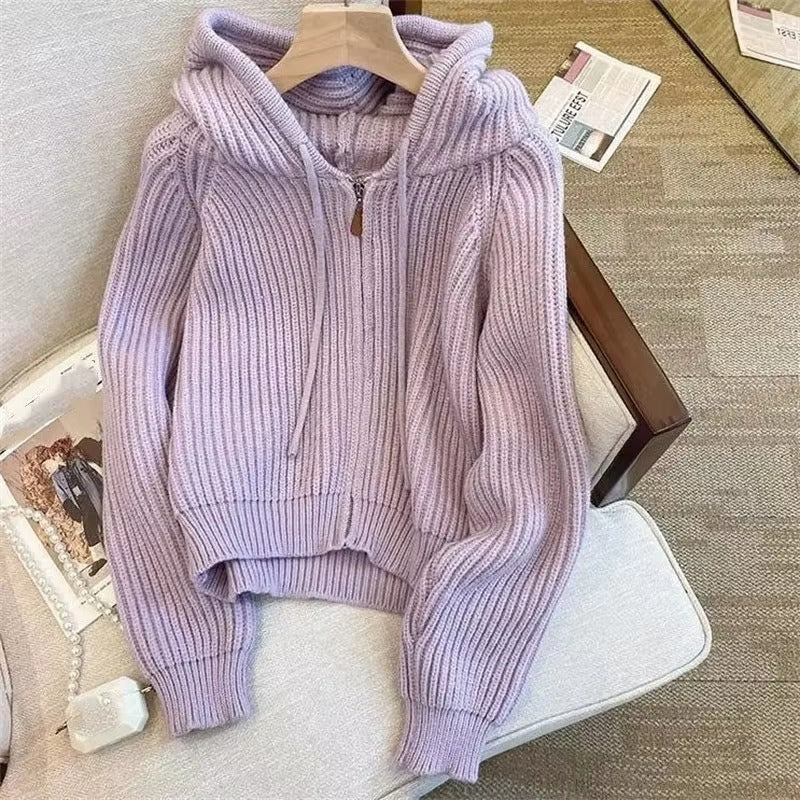 Retro Women's Hooded Long Sleeve Sweater