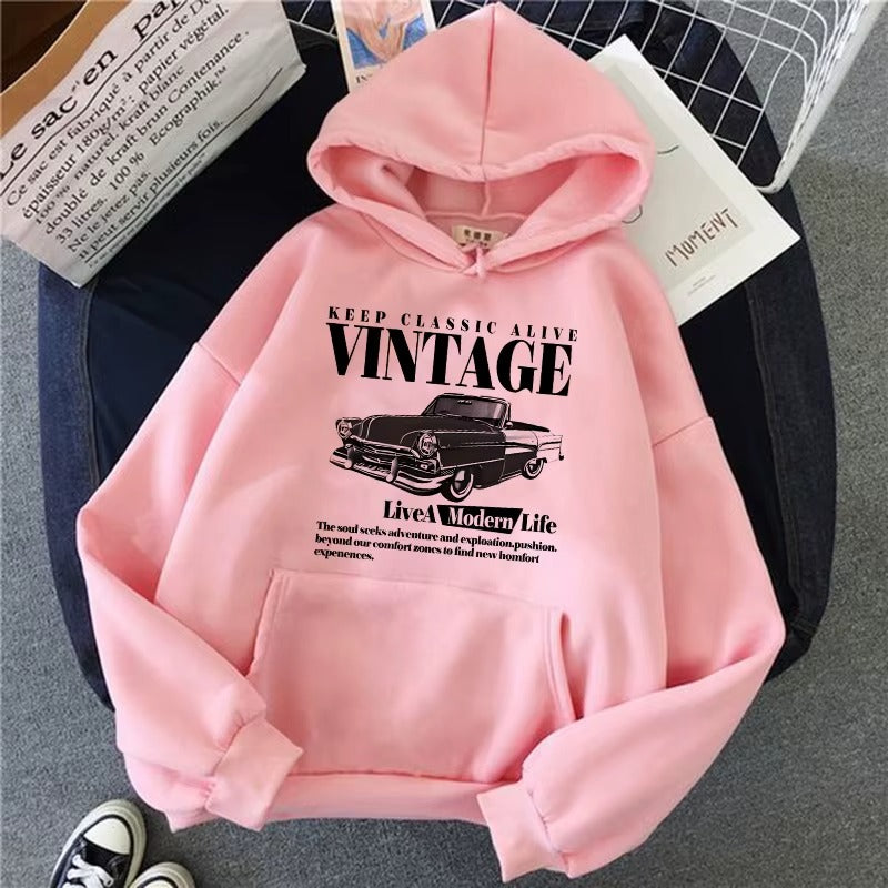 Retro Ride Hoodie: Vintage Car & "Keep Classic Alive" Graphic