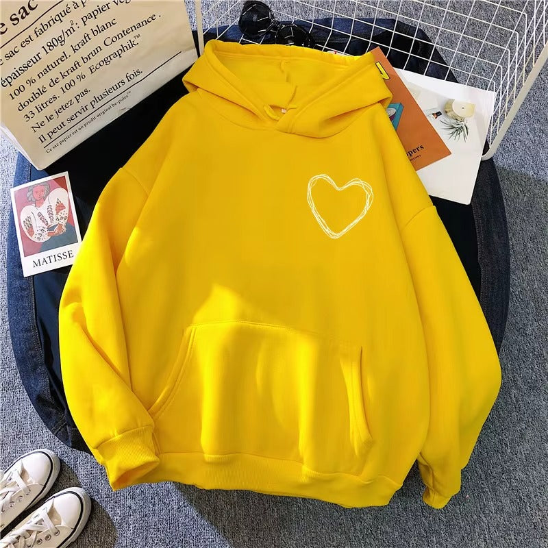 Women's Casual Hoodie with Kangaroo Pocket & Simple Heart Print