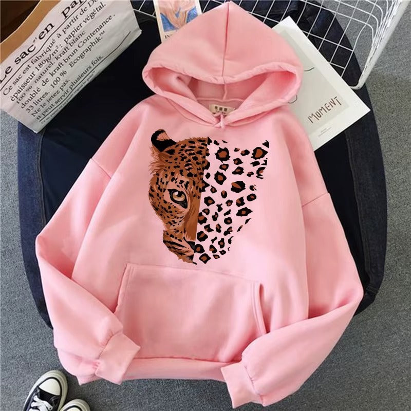 Cozy Wild Style Leopard Print Hoodie for Women - Unisex Autumn Essential