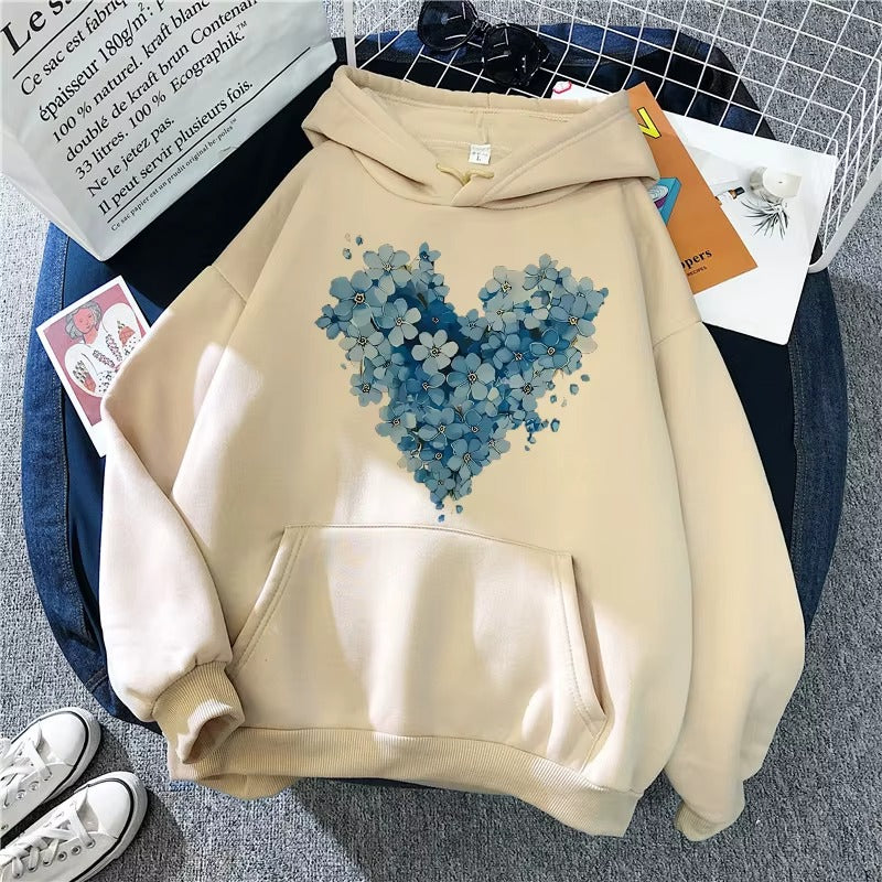 Y2K Aesthetic Hoodie - Women's Gothic Floral Heart Print Streetwear Sweatshirt