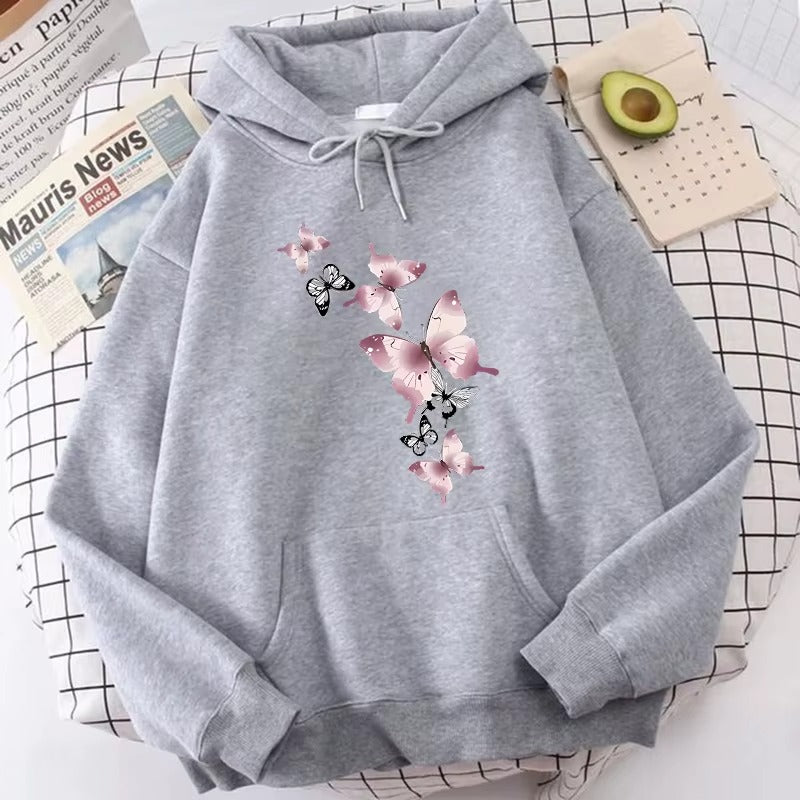 Women's Vintage Butterfly Floral Print Hoodie
