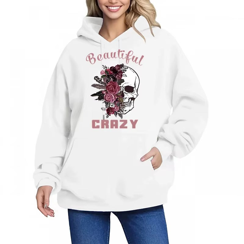 Black Hoodie with Skull and Floral Print