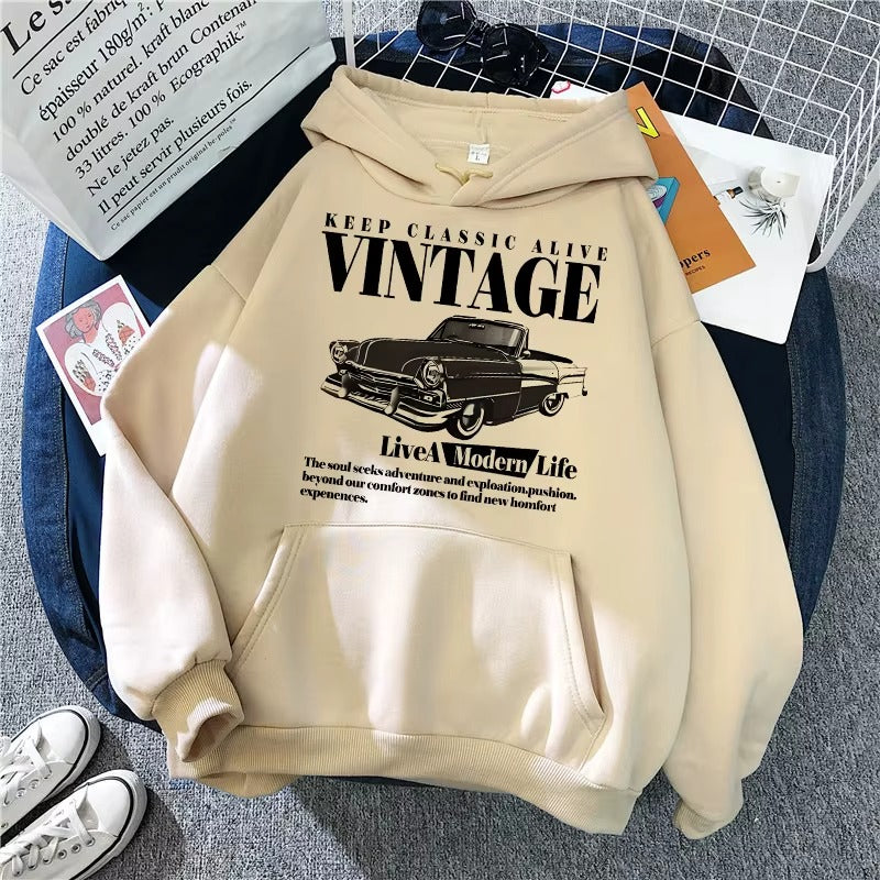 Retro Ride Hoodie: Vintage Car & "Keep Classic Alive" Graphic