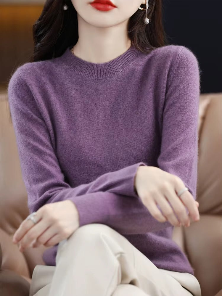 Long Sleeve Cashmere Knitwear | Basic O-Neck Sweater for Women