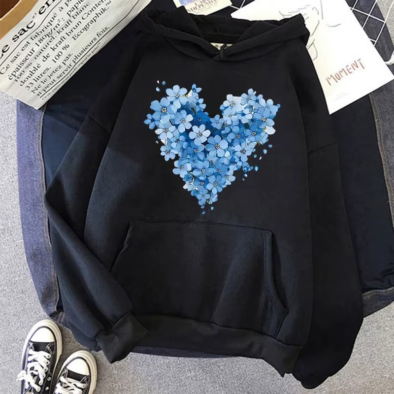 Y2K Aesthetic Hoodie - Women's Gothic Floral Heart Print Streetwear Sweatshirt