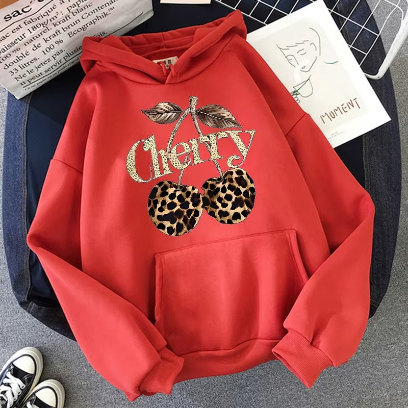 Playful Leopard & Cherry Print Women's Hoodie