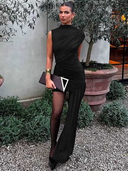 Judith Irregular Draped Ruched Sexy Mini Dress