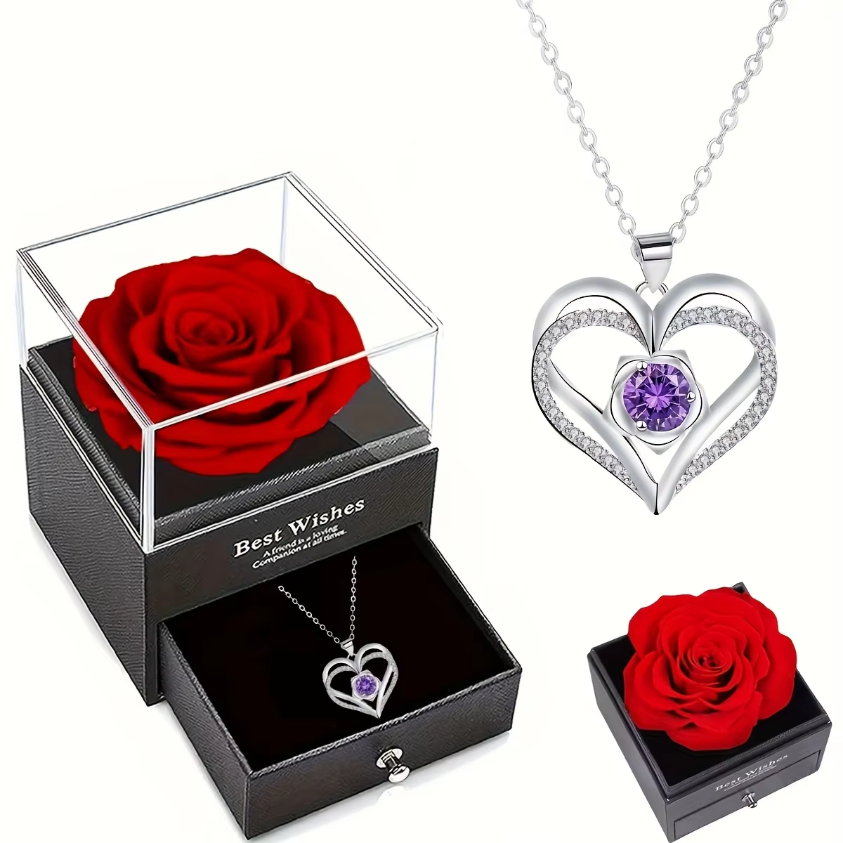 Affordable Permanent Rose Gift Box & Multi Pendant Necklace for Valentine’s Day | US & Worldwide Shipping