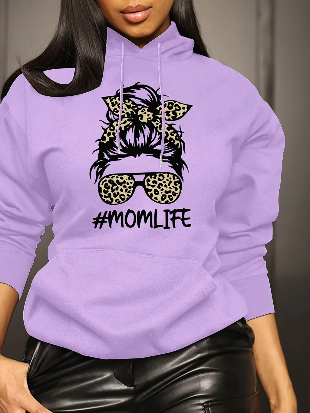Gothic Mom Life Hoodie: Edgy Leopard & Glasses Print