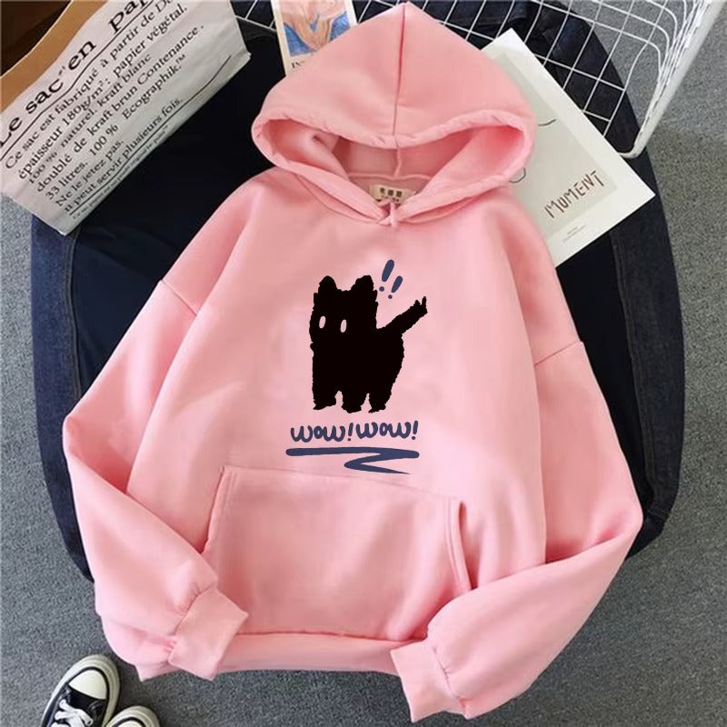 Women's Black Cat Print Hoodie