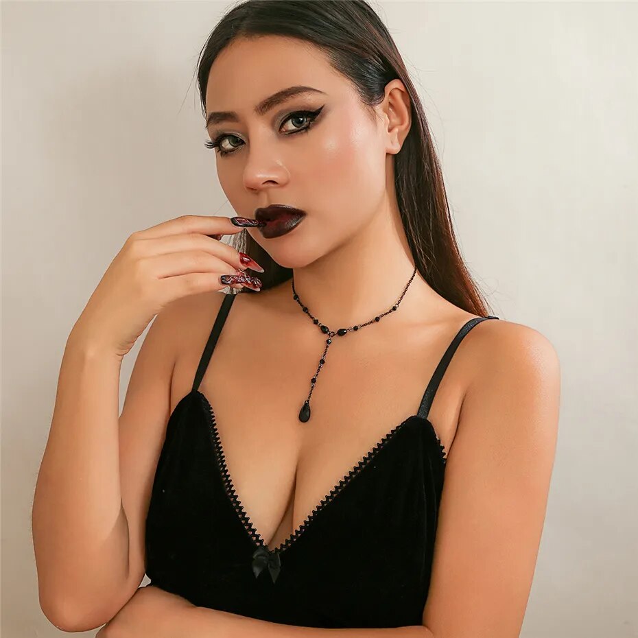 Ellen Drop Crystal Chest Chain Necklace