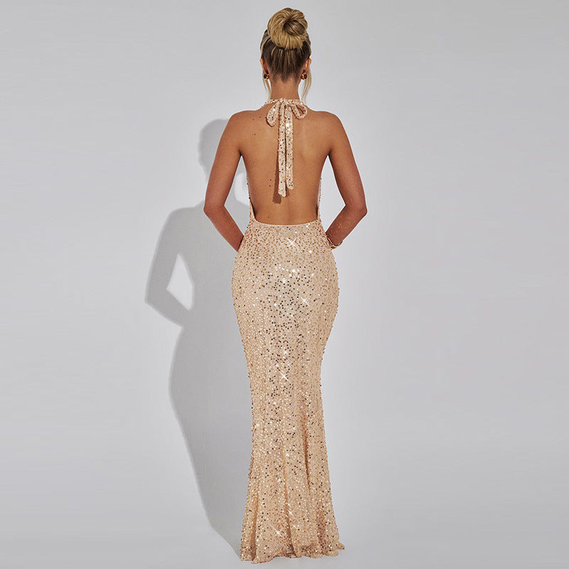 Ethel Sequins Backless Sexy Maxi Dress