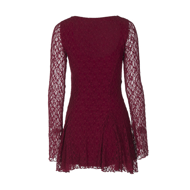 Jill Lace Hollow Out Long Sleeve Sexy Mini Dress