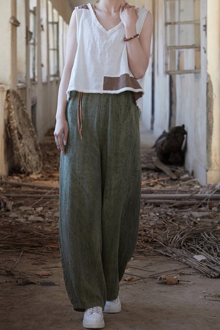 Teresa Woman Cotton Linen Baggy Cargo Pants