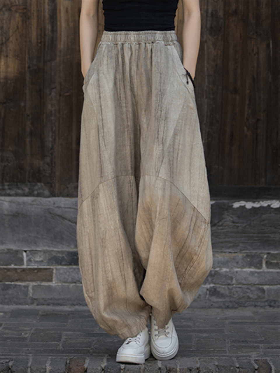 Shannon Woman Cotton Linen Baggy Cargo Pants