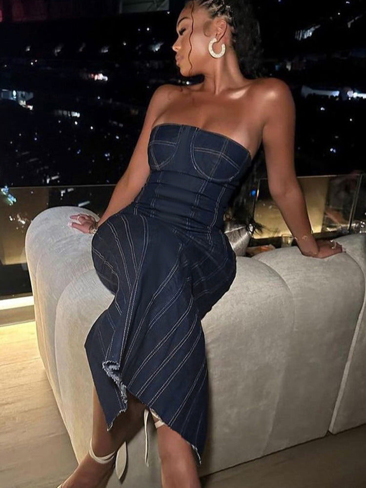 Shannon Strapless Denim Midi Dress