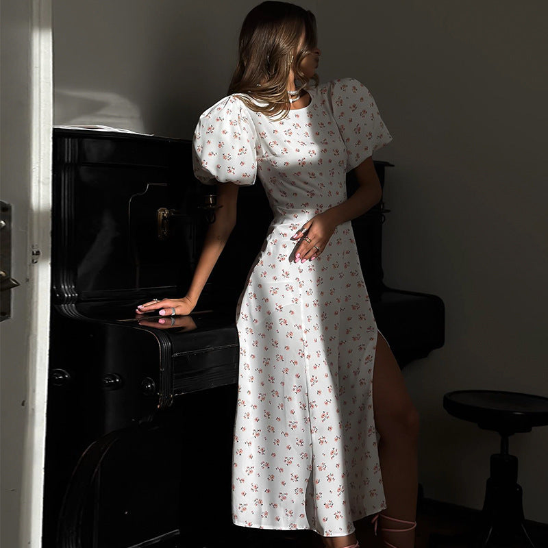 Megan Printed Backless Slit Long Dress