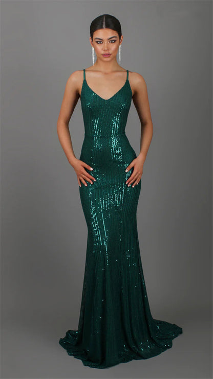 Wendy Sequins Sparkle Sexy Long Evening Dress