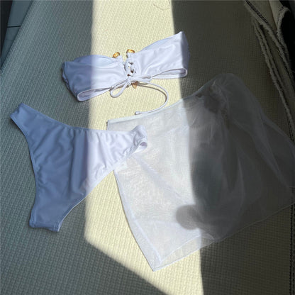 Wendy Bandeau Metal Ring With Skirt Bikini