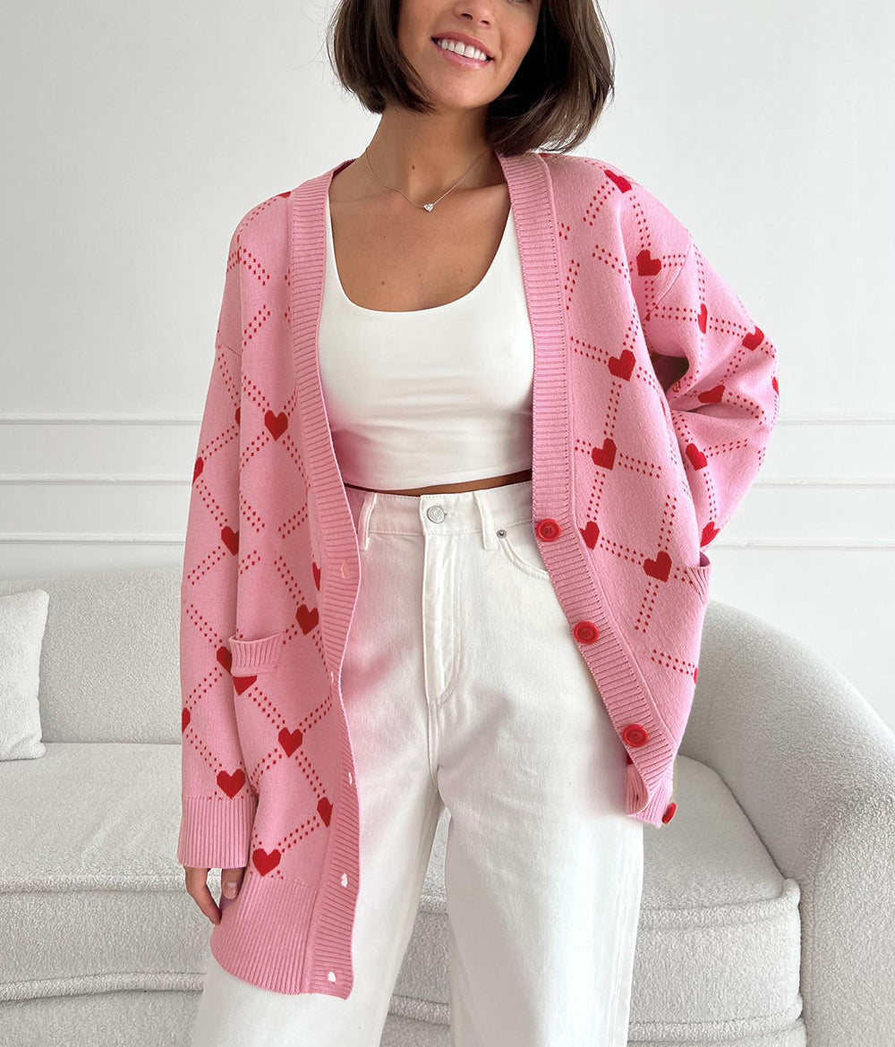 Sophie Hearts Print Oversize Women Cardigan
