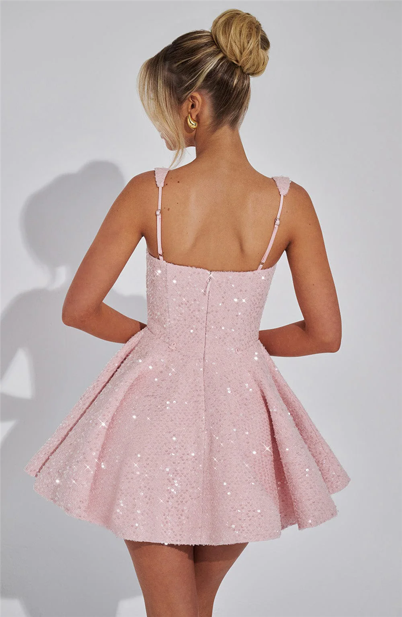 Bonnie Sequins Bow Backless Sexy Mini Dress