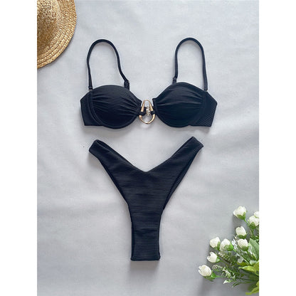 Bertha Sexy Metal Ring Wrinkled Underwired Bikini