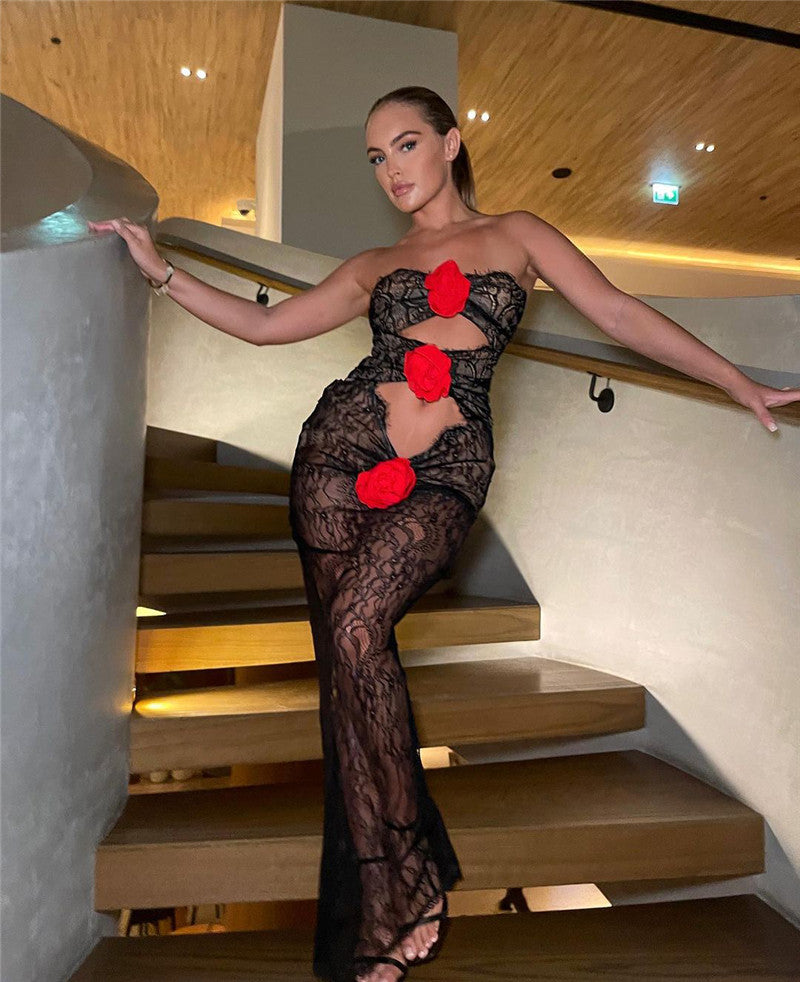 Shannon Hollow Out 3D Flower Maxi Dress