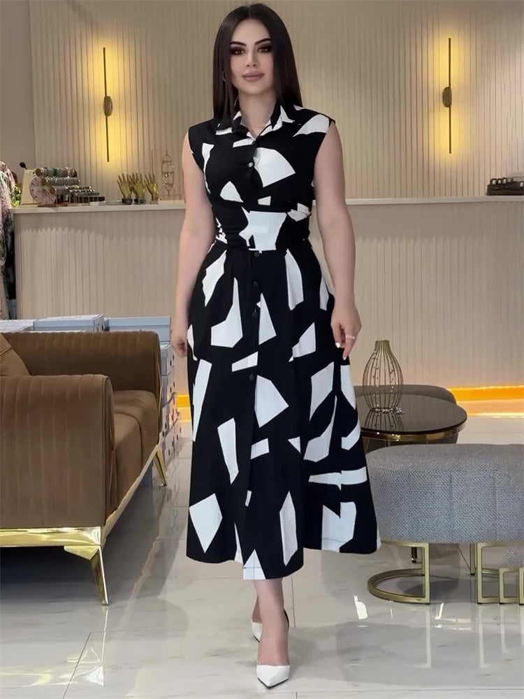 Margie Printed Contrast Elegant Long Dress