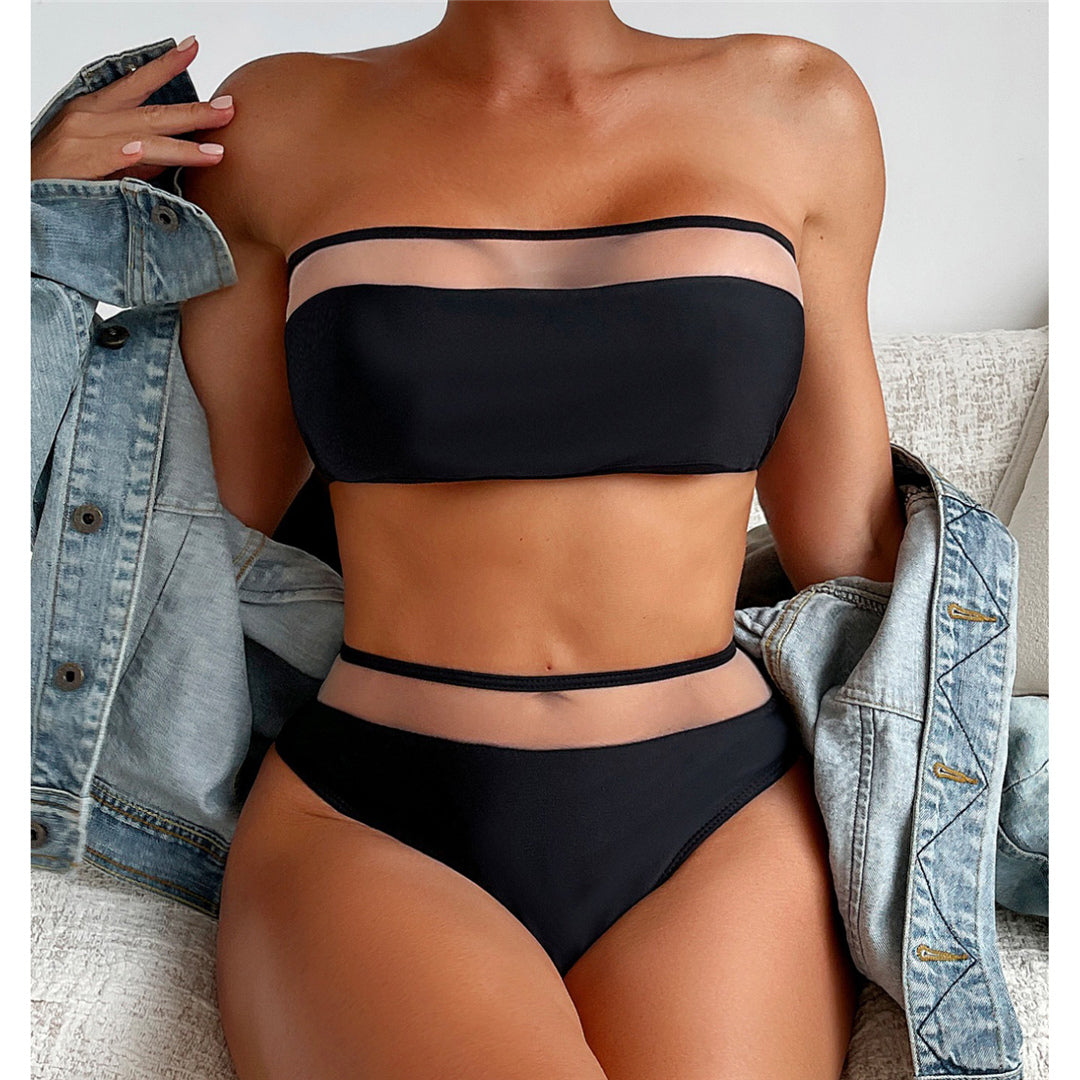Sharon Splicing Mesh Sheer Mid Waist Bikini
