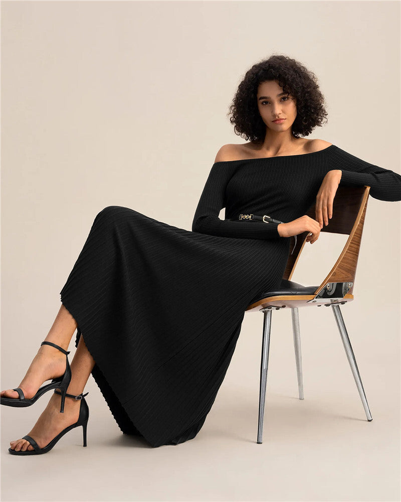 Sue Off-shoulder Long Sleeve Knit Maxi Dress