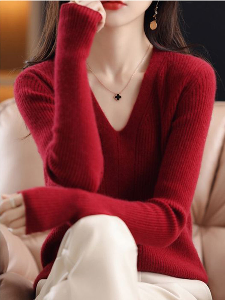 Margie Wool V-neck Woman Sweater