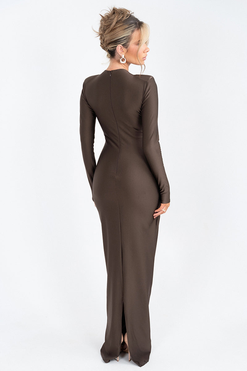 Rose Hollow Out Long Sleeve Sexy Maxi Dress