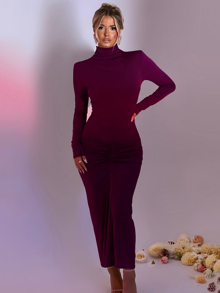 Kate Turtleneck Long Sleeve Bodycon Maxi Dress