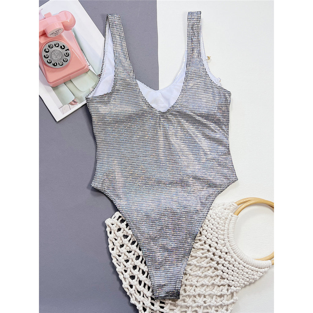 Wendy Splicing Shiny Sequins Metal Chains Monokini