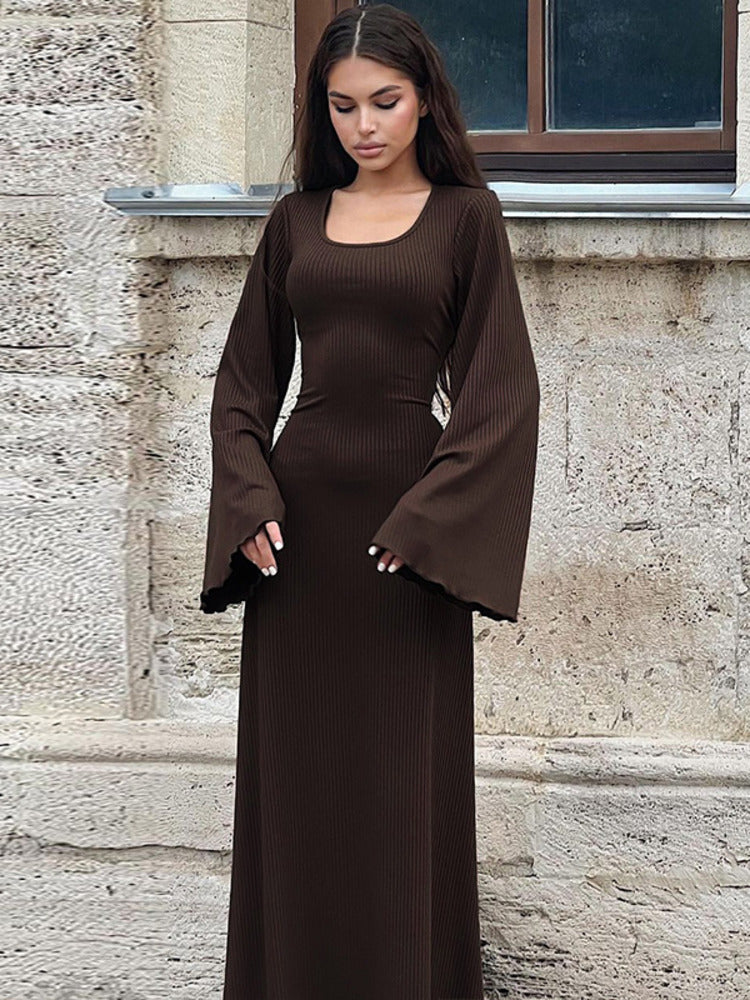 Nikki Ribbed Lace-up Long Sleeve Maxi Dress