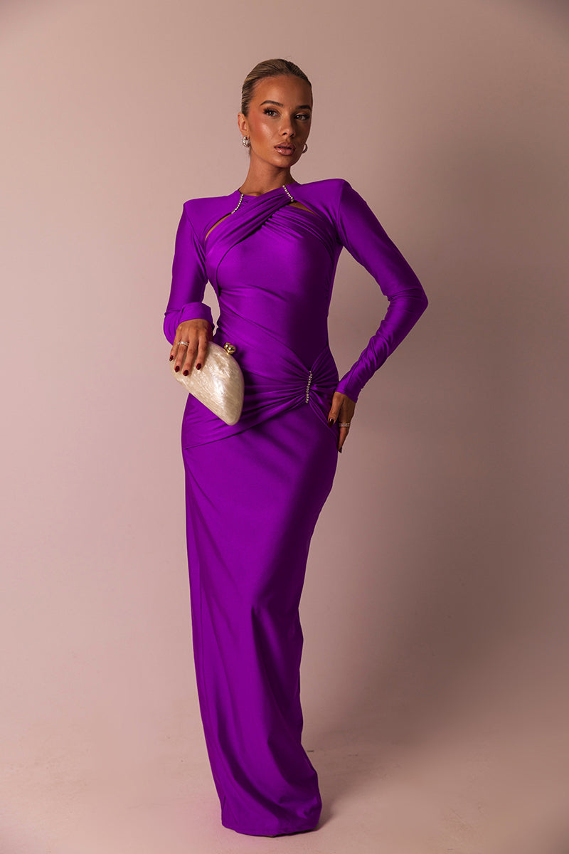Rose Hollow Out Long Sleeve Sexy Maxi Dress