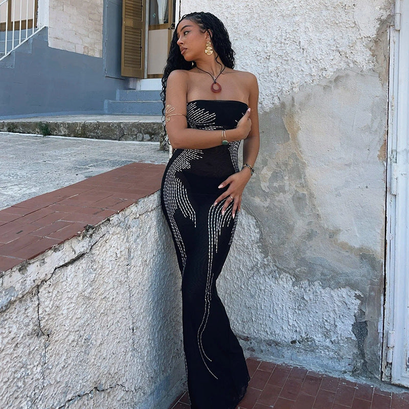 Monica Sparkle Off-shoulder Sexy Maxi Dress