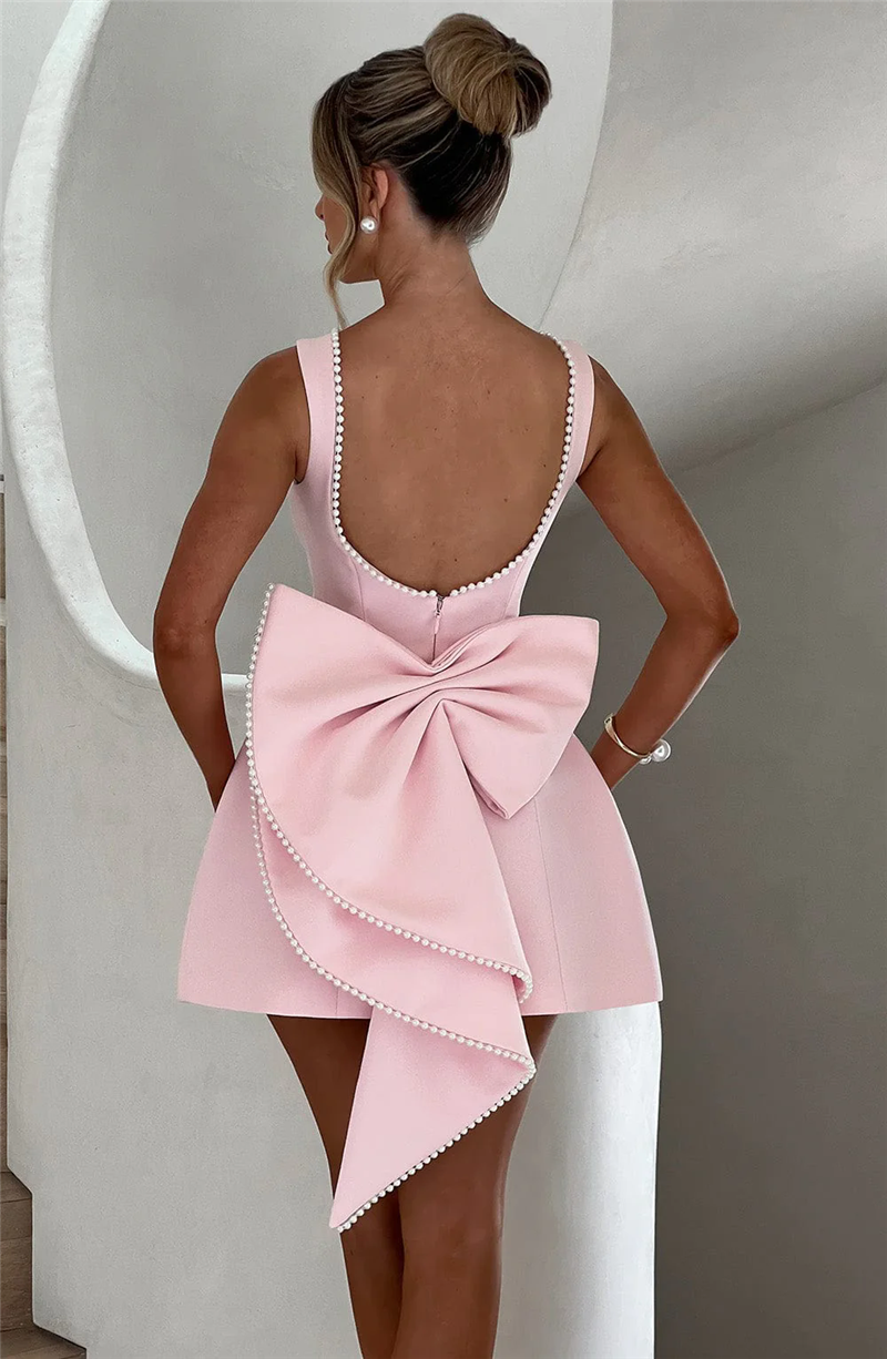 Chantal Pearl Bow Backless Sexy Mini Dress