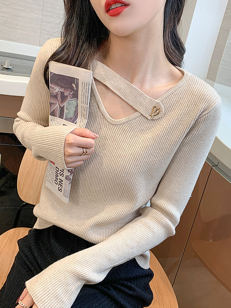 Jasmine Hollow-Out V-neck Woman Sweater