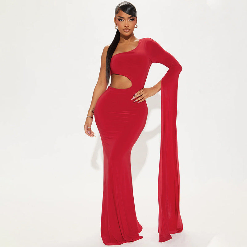 Samantha Hollow Out One Sleeve Sexy Maxi Dress