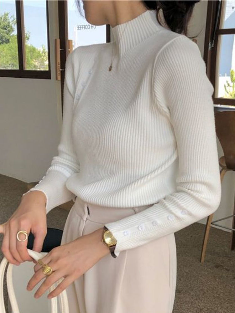 Laurie Long Sleeve Button Turtleneck Woman Sweater