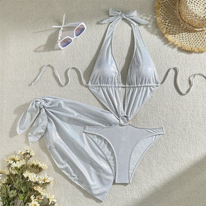 Nikki Glitter Sparkling Depp V Neck Monokini