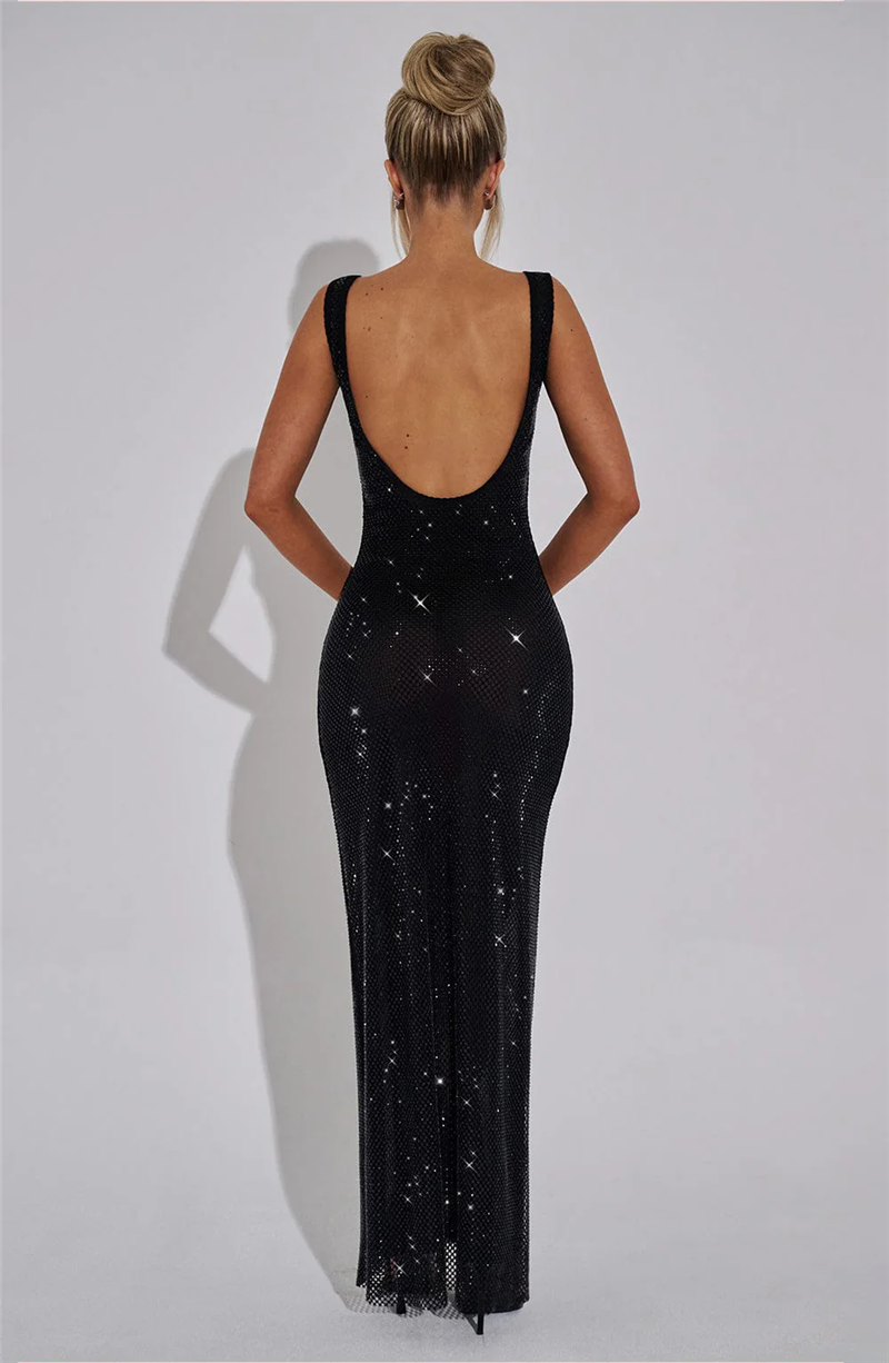 Louisa Sequins Backless Sexy Maxi Dress