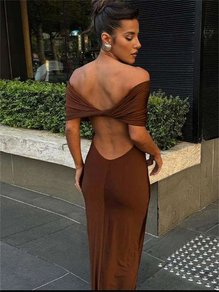 Wendy Pleated Off-Shoulder Elegant Long Dress