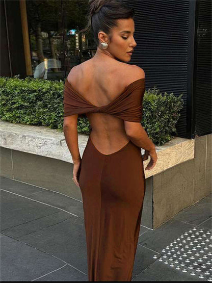 Wendy Pleated Off-Shoulder Elegant Long Dress