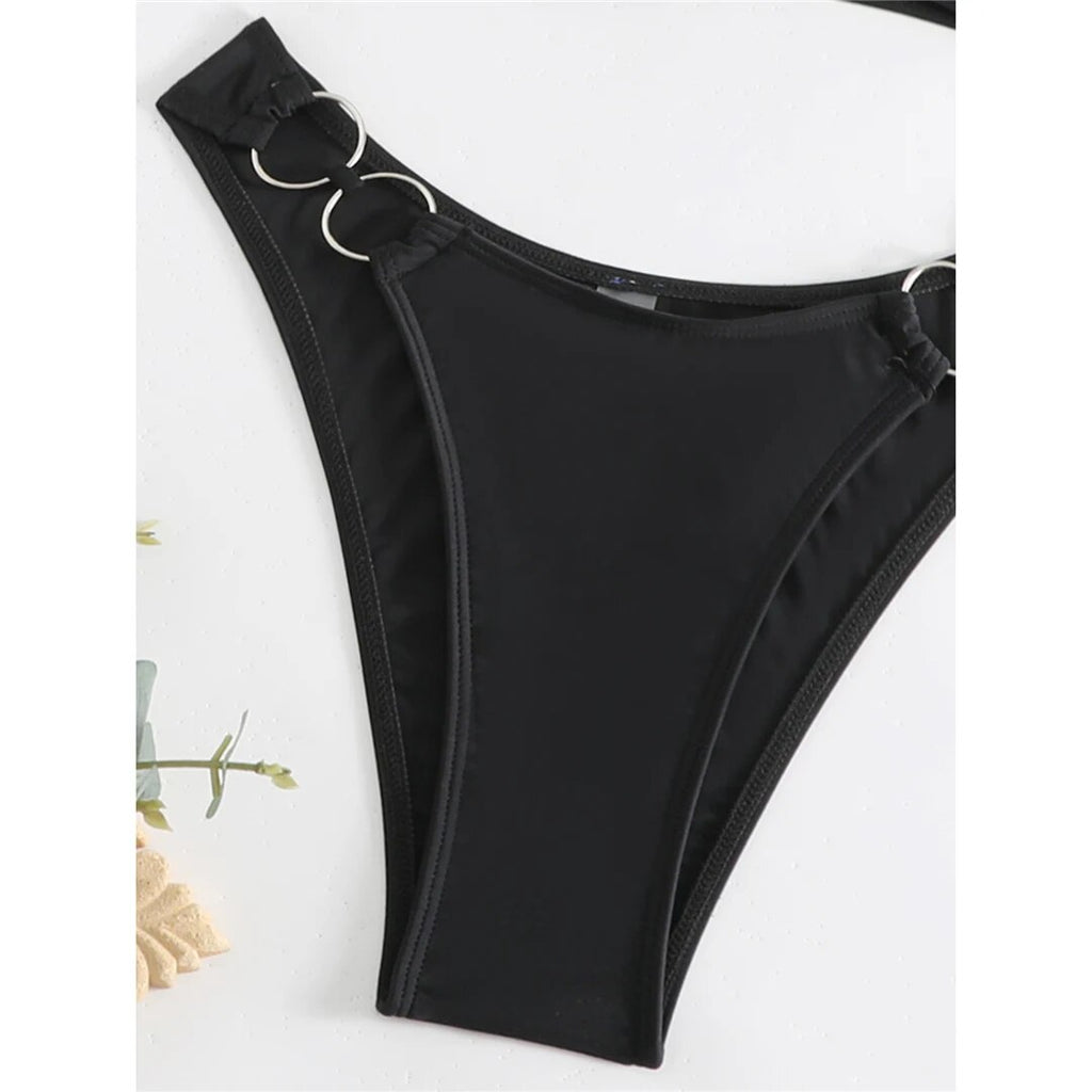 Sheila Sexy Cut Out One Shoulder Metal Rings Bikini